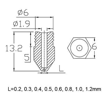 dysza drukarki 3D - 0,8mm/6mm, filament 1,75mm