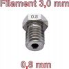 dysza drukarki 3D, 0,8mm. filament 3,0mm. - stal