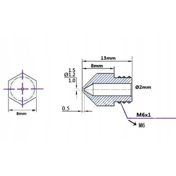 dysza drukarki MK8 - 0,3mm/6mm, filament 1,75mm