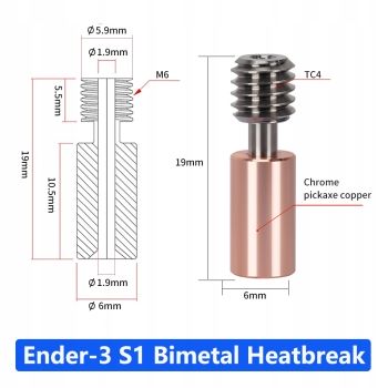 Rurka głowicy, Heatbreak - Ender3, S1, - bimetal